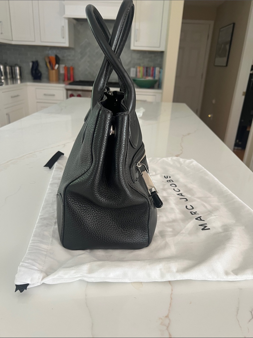 Marc Jacobs Black Pebbled Leather Satchel with Front Zip Pocket - Picture 2 of 4